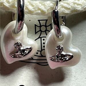 NEST Fragrances White Heart Drop Earrings with Silver-tone Orb Accent